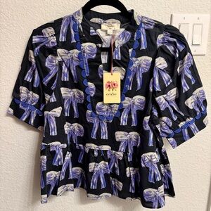 Entro Black and Purple Bow Pattern Blouse